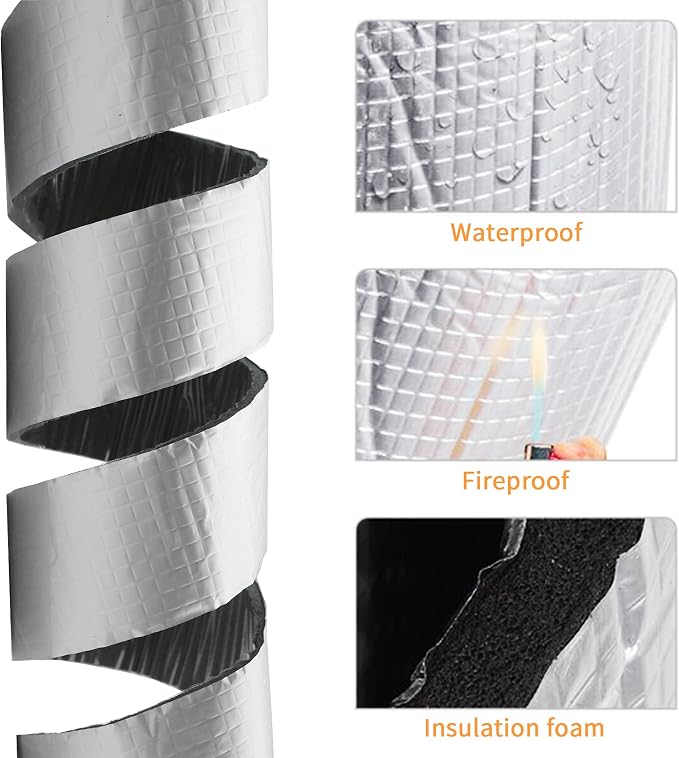 DOBTIM Foam Foil Pipe Insulation Wrap 2 in x 32 ft, Reflective Foil Insulation - Image 3