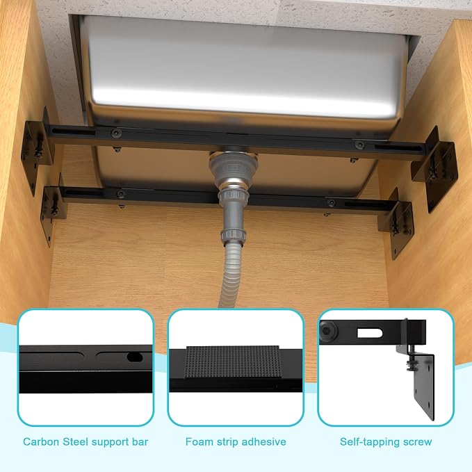 71-100cm Undermount Sink Brackets Kit, Adjustable Carbon Steel Supports - Image 5