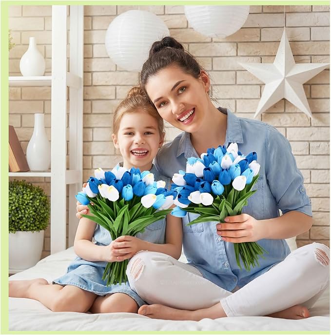Janinka 150pcs Artificial Tulip Flowers Fake PU Tulips Faux Latex Bouquet - Image 7