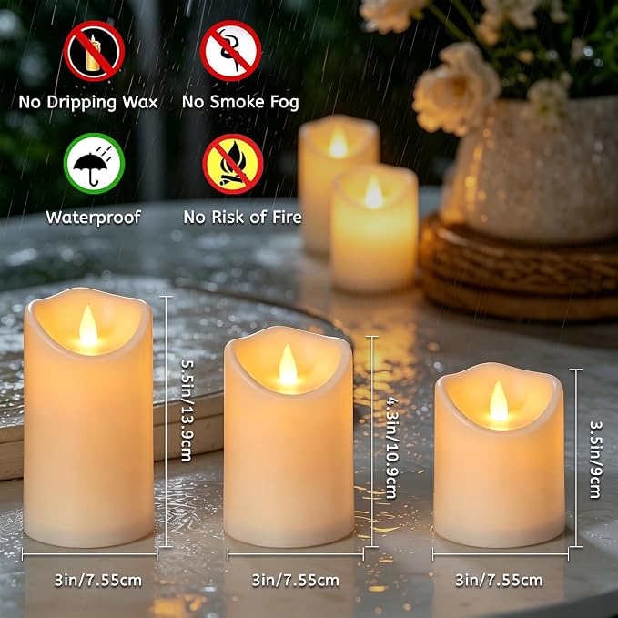 Flameless Candles Set of 9 Plastic LED Ivory Pillars - Image 4