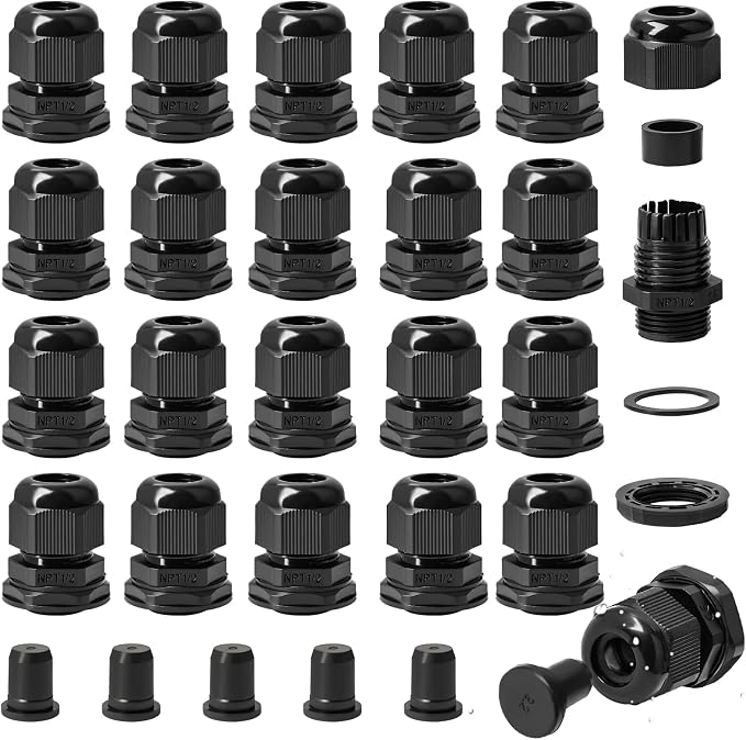 30PCS 1/2" NPT Cable Gland, IP68 Waterproof Adjustable Strain Relief Cord by SHAOHUA