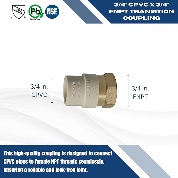 1 Pack XFITTING 3/4 in Female NPT x 3/4 in CPVC Adapter - Image 6
