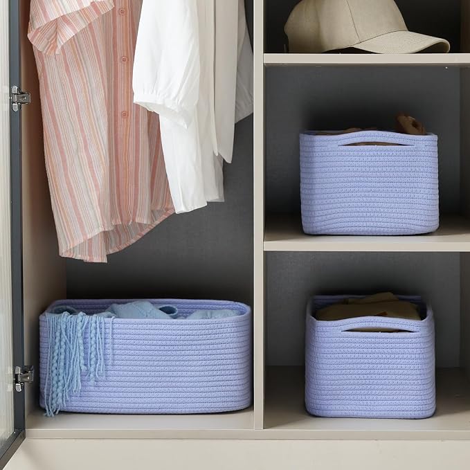 3 Pack Storage Baskets for Organizing, 13.7×9.5×6.3", Sky Blue | Woven Baskets - Image 2