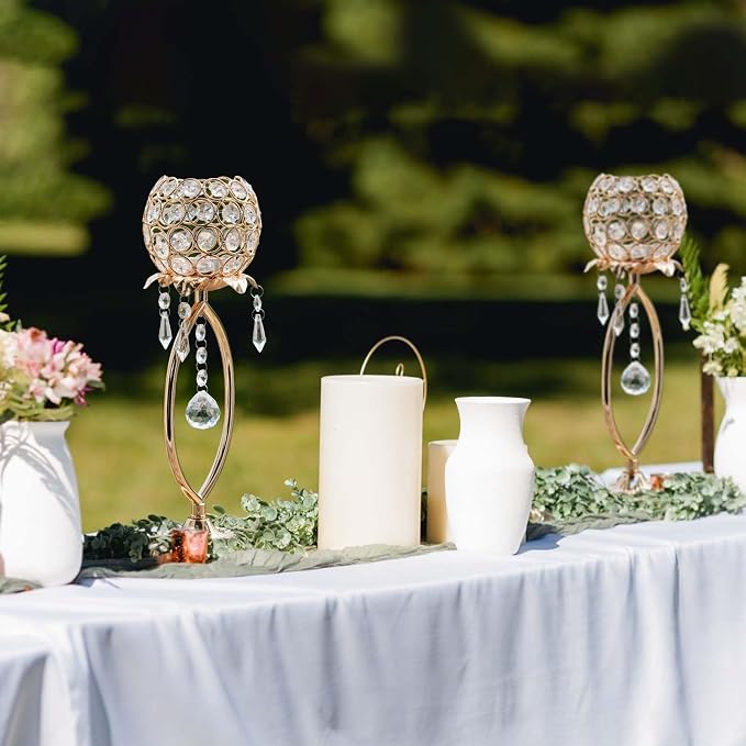 12 Pcs Elegant Metal Crystal Tea Light Candle Holders | - Image 4