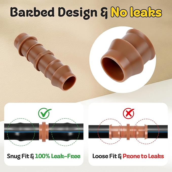 1/2" Drip Irrigation Barbed Coupling Fitting, 25 Pack Drip Irrigation Coupler - Image 4