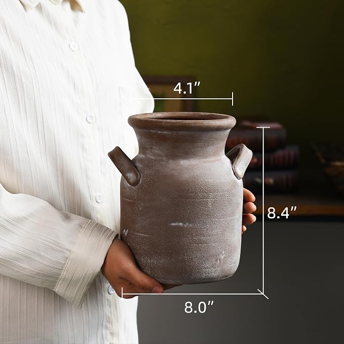Quoowiit Ceramic Rustic Farmhouse Vase, Distressed Decorative Flower Vases - Image 5