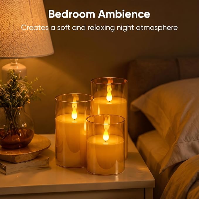 Homemory Amber Flameless Candles, Battery Operated Acrylic LED Pillar Candles - Image 3