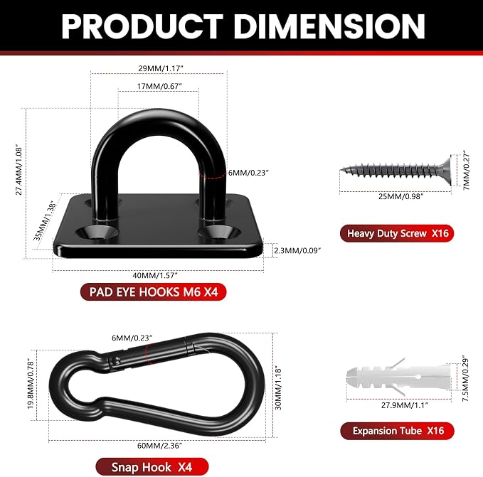 304 Stainless Steel Pad Eye Snap Hook, M6 Ceiling Hook 800Lb, Yoga Gym Equipment - Image 2