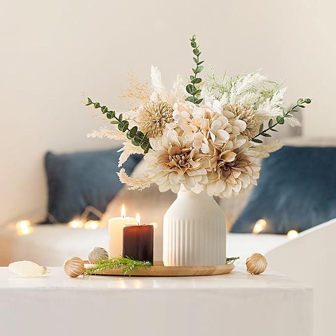 Mkono Fake Flowers in Ceramic Vase, Small Silk Faux Artificial Flower - Image 2
