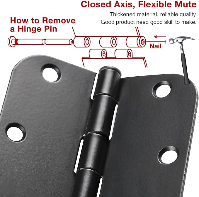 TDCHINGES Rounded Matte Black Door Hinges 3.5 Inch 5/8" Radius No Squeak | - Image 3