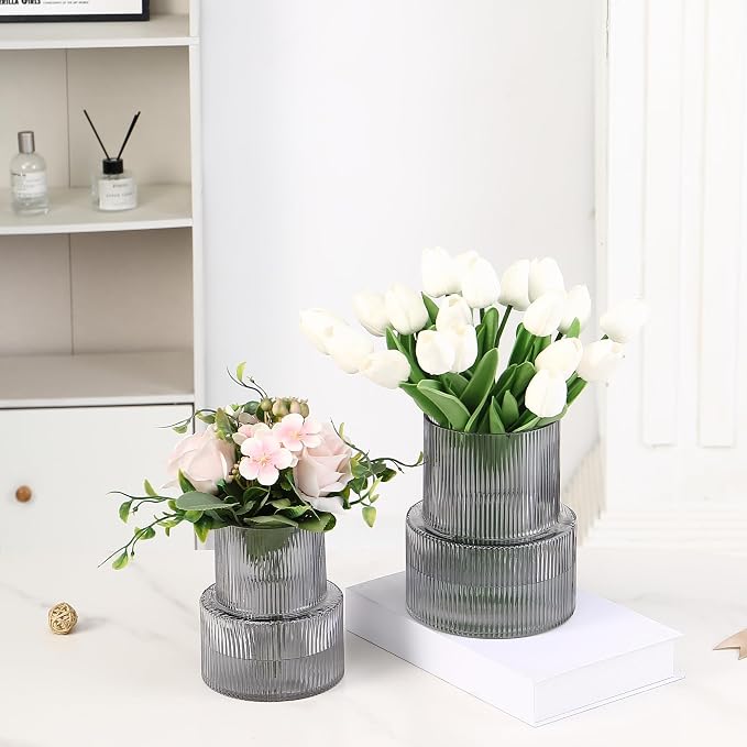 Ribbed Glass Vases for Bouquet, Modern Vase for Living Room, Coffe Table - Image 4