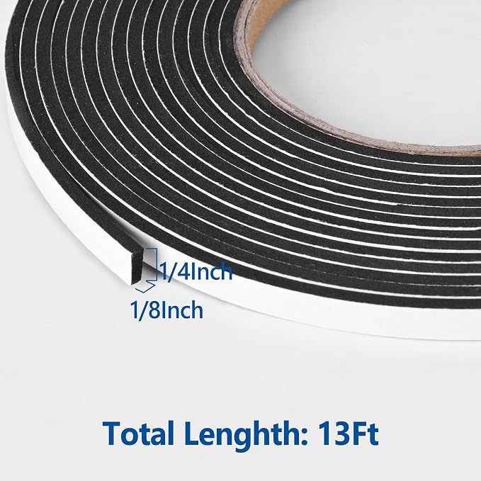 Kikerike Self Adhesive Foam Tape Weatherstrip 1/4In x 1/8In x 13Ft High Density - Image 2