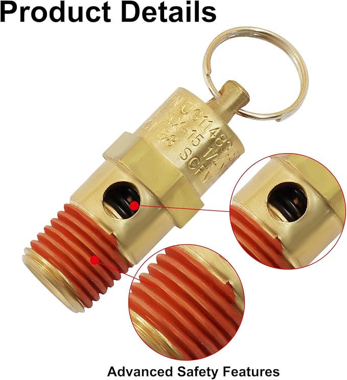 1/4 Inch NPT 150 PSI Brass Air Pressure Relief Safety Valve | Heavy Duty Brass - Image 5