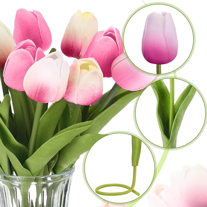 Janinka 45pcs Artificial Tulip Flowers Fake PU Tulips Faux Latex Bouquet Flower - Image 6