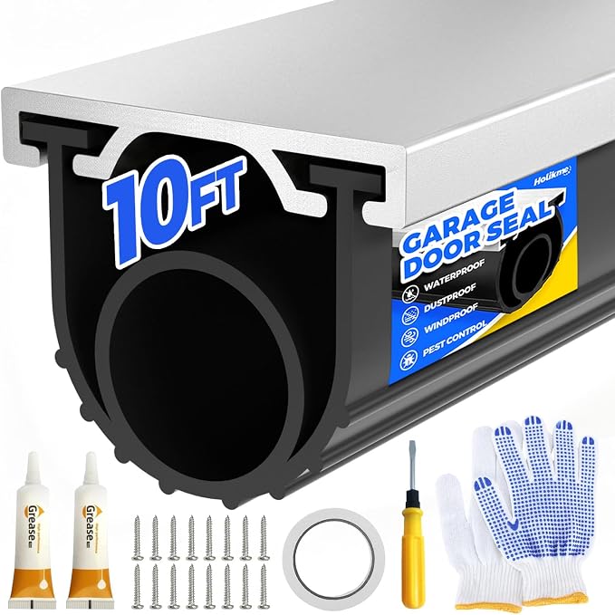 Holikme 10FT Garage Door Bottom Seal, Pre-drilled Track, U+O Rubber Seal by Holikme