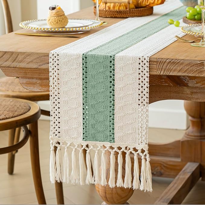 Boho Table Runner for Home Decor 12x60 Sage Green Fall Decorations | 60 Inches - Image 5