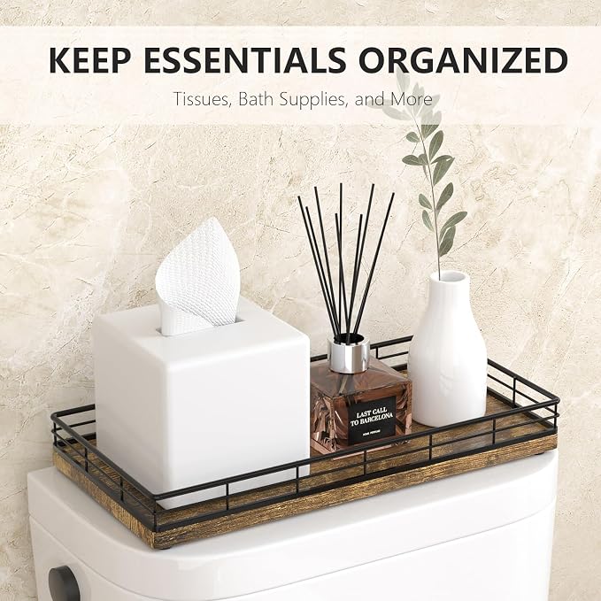 Toilet Paper Basket Organizer, Wood Toilet Tank Tray - Image 3