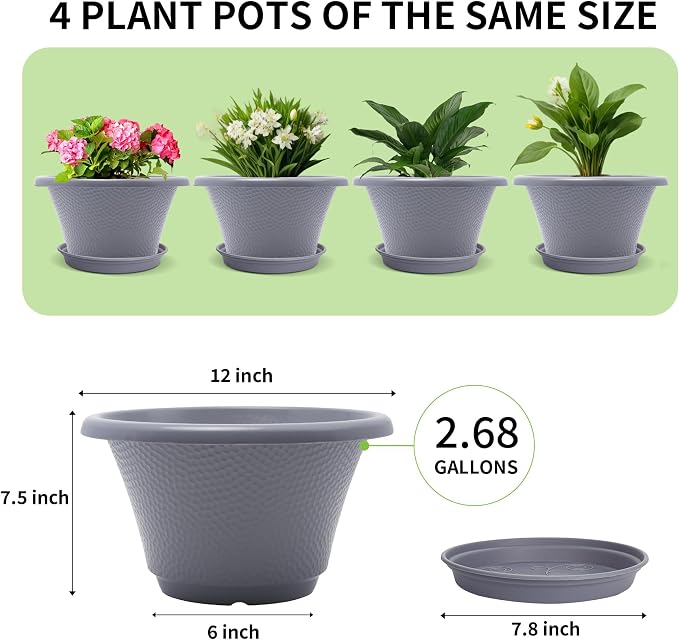 Quarut 12 Inch Pots for Plants, 4 Pack Large Flower Pots - Image 5