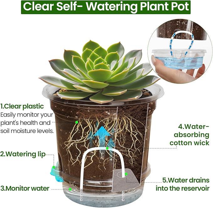 Bluepro Self Watering Pots for Indoor Plants, 4/5/6.5 Inch, 6 Each of Three - Image 4