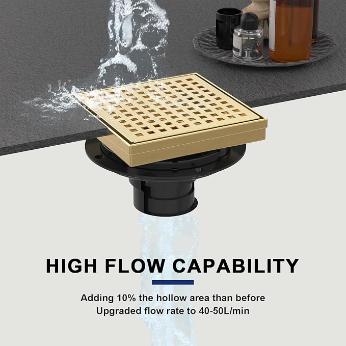 6 Inch Brushed Gold Square Shower Drain - Image 4
