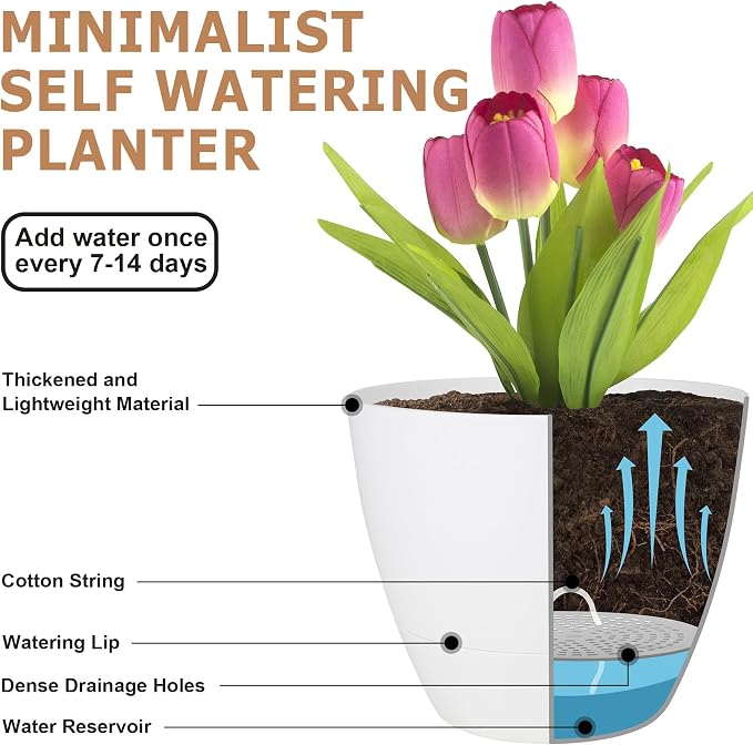 Plant Pots 12/10/9 Inch Self Watering Pots, Plastic Flower Pots, Nursery - Image 4