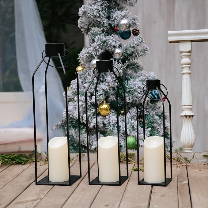 HPC Decor 22'' 19'' 16'' Lanterns Decorative w/Flickering Timer Candles- Tall - Image 7