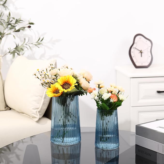 Ribbed Flower Vases Set of 2, Flower Vase - Image 2