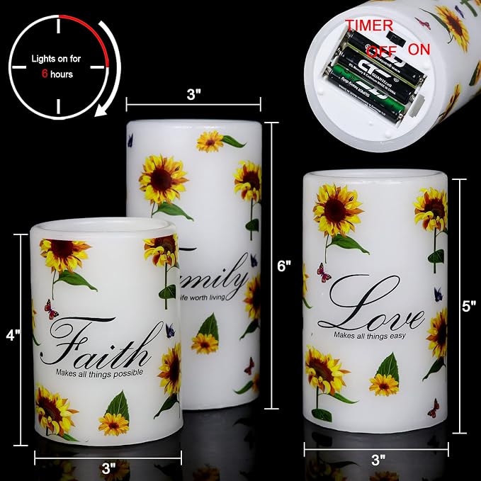 Sunflower Flameless Pillar Candles Battery Operated - Image 2