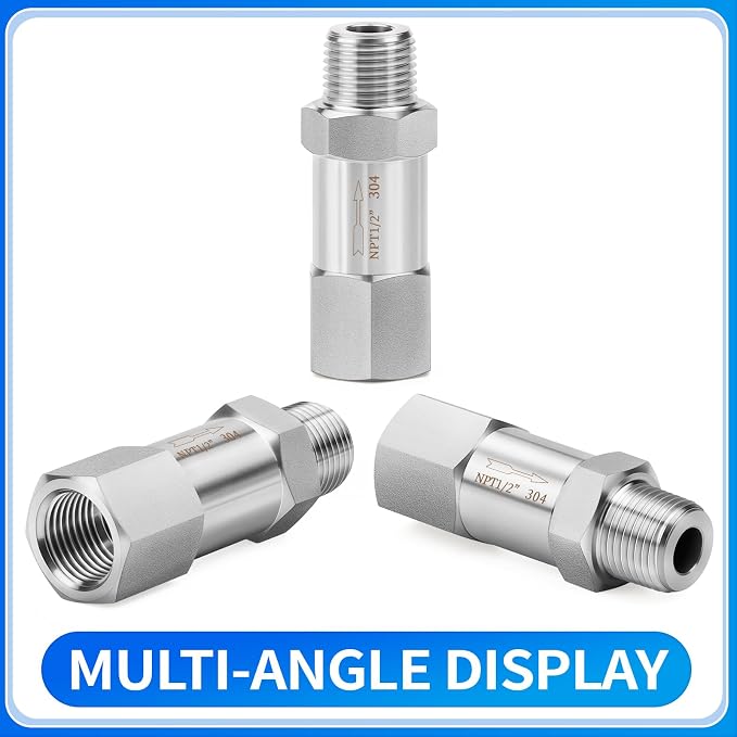 ChillWaves 304 Stainless Steel In-Line Split Check Valve 1/2" NPT Male x 1/2" - Image 3