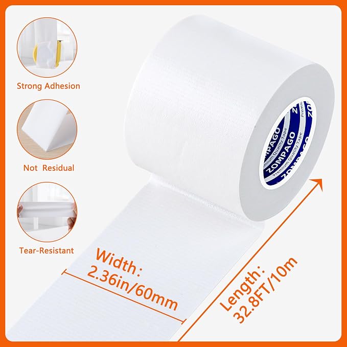 ZOMPAGO White Window Weather Sealing Tape 2.4in x 33FT, Cloth Draft Stopper - Image 2