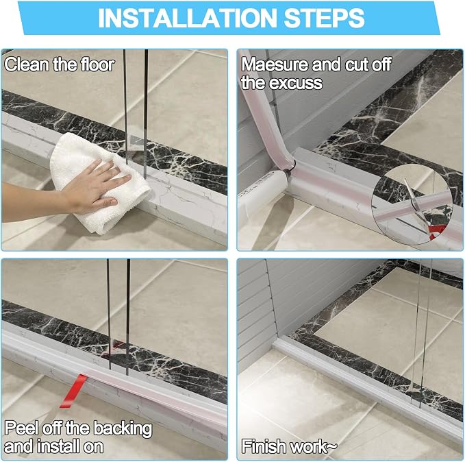 Duzzy 67 Inch Shower Threshold Water Dam Guard, Silicone Rubber Shower Door - Image 6
