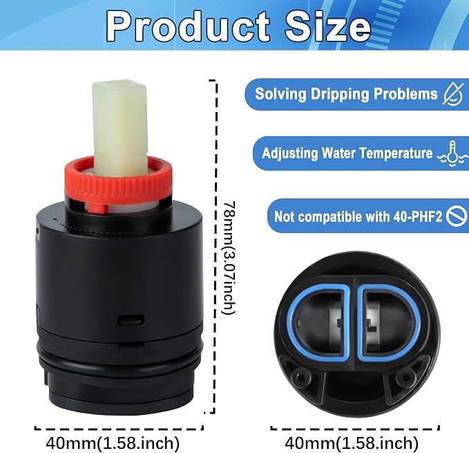 N40HKC Shower Cartridge Replacement, 40mm Shower Faucet Cartridge, - Image 2