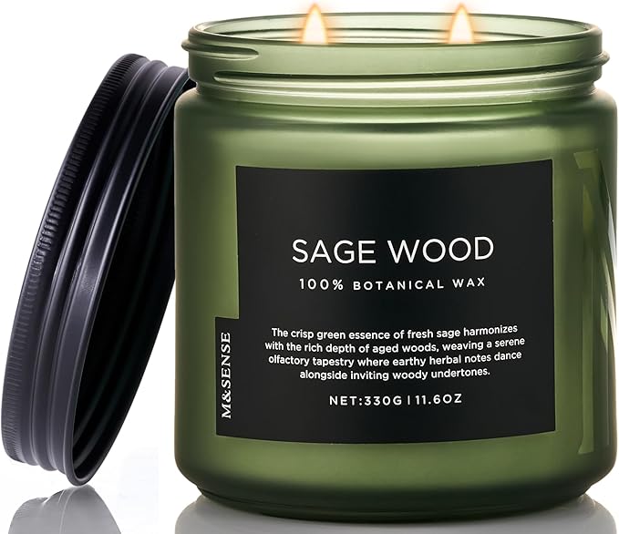 M&SENSE Sage Wood Scented Candles, 11.6oz 70 Hours All Natural Soy Wax | Clean by MSENSE