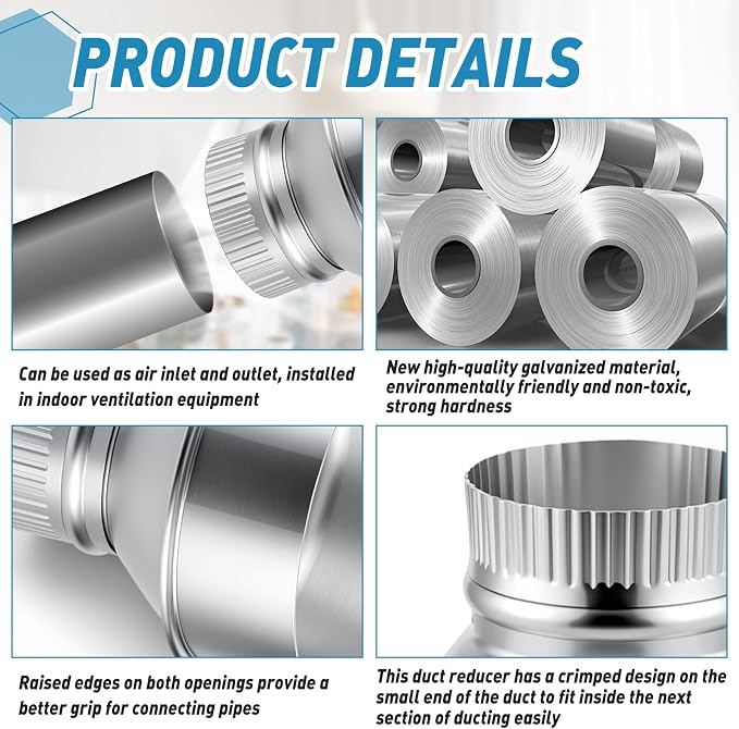 1 Pcs 5 Inch to 3 Inch Duct Reducer Increaser | Galvanized Steel Air Duct - Image 3