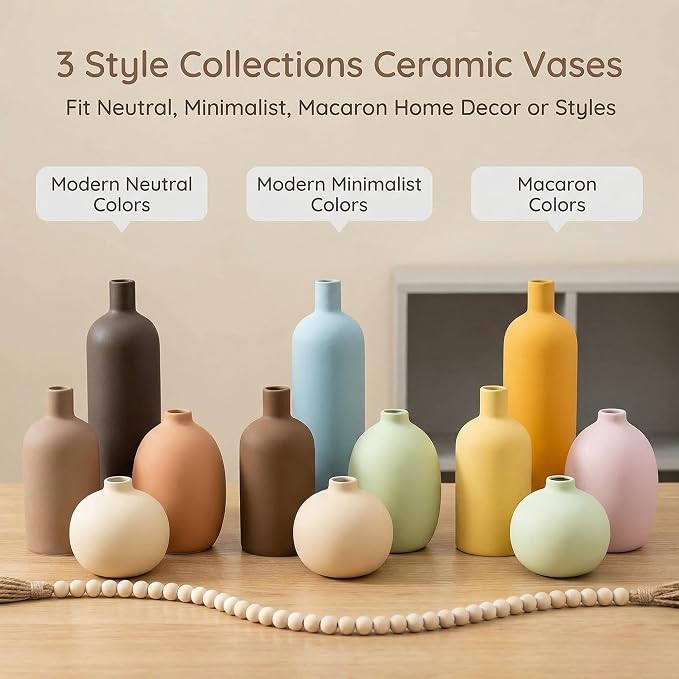 Macaron Ceramic Vase Set of 4, Modern Colors Home Decor, Rustic Farmhouse - Image 5