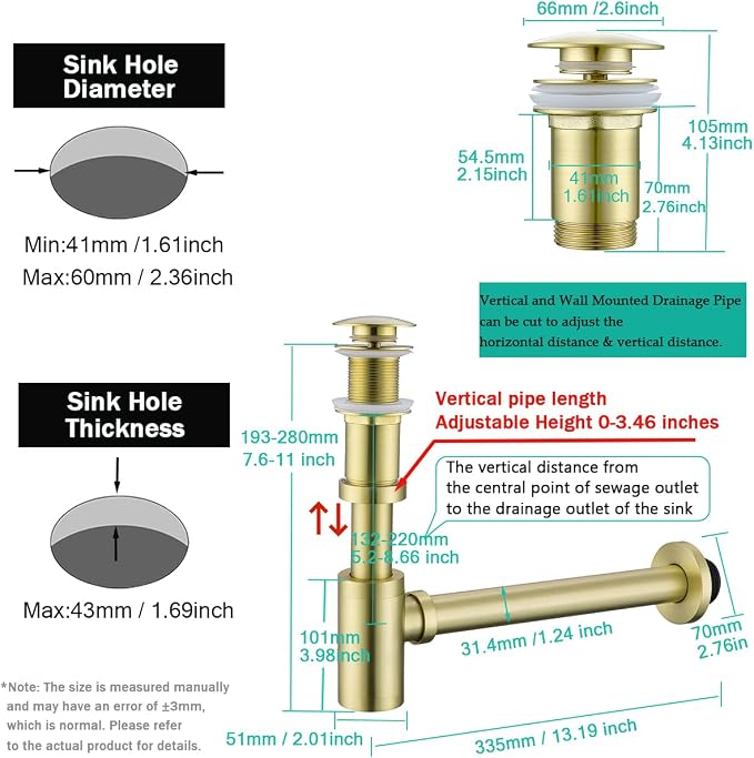 Bottle P-Trap 1 1/4 with Pop Up Drain Stopper Without Overflow - Image 2