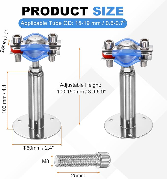 HARFINGTON 2 Set Wall Mount Ceiling Mount Pipe Supports 304 Stainless Steel - Image 2