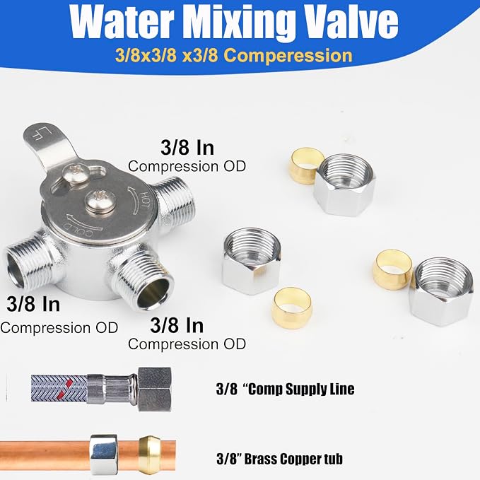 WHK Water Mixing Valve Hot Cold Water Mixer 3/8 Compression - Image 3