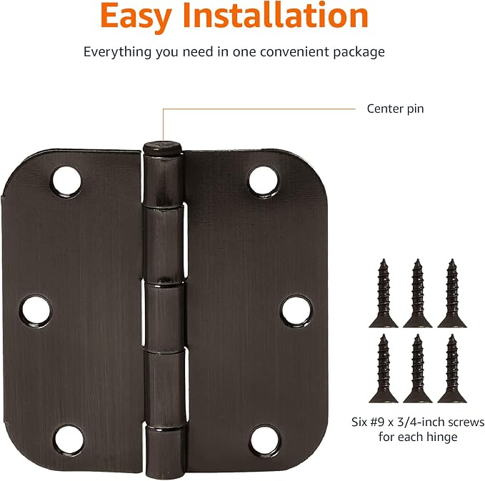 Amazon Basics Rounded 3.5 Inch x 3.5 Inch Door Hinges, Oil Rubbed Bronze - Image 2