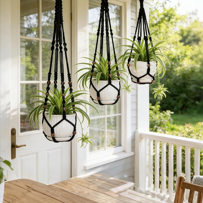 YIBOT Black Macrame Plant Hanger Indoor Hanging Planter Basket | Hanging Plant - Image 5