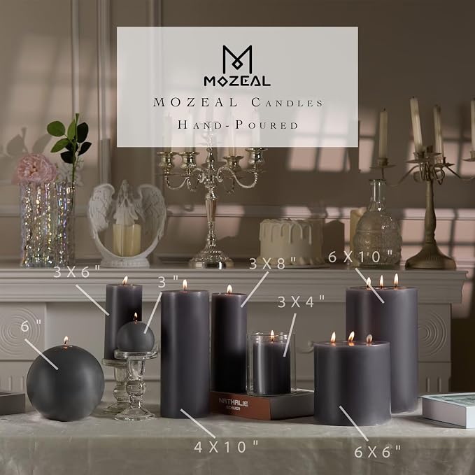 MOZEAL 3" x 8" Hand-Poured Unscented Large Candle, Smokeless Rustic Pillar - Image 3