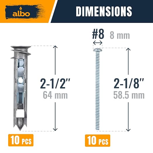 ALBO EZ Self-Drilling Drywall Toggle Anchors Kit – Heavy Duty Metal Anchors - Image 2