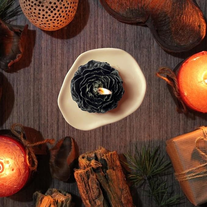 Black Peony Flower Shape Candles - Image 6