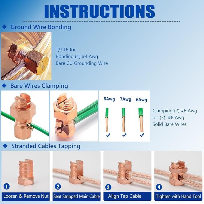 Split Bolt Connectors 16-Pack, Copper Grounding Clamps - Image 5