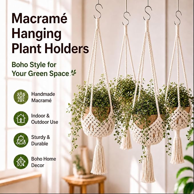 Shappy 1 Pack Boho Macrame Plant Hanger - Image 2