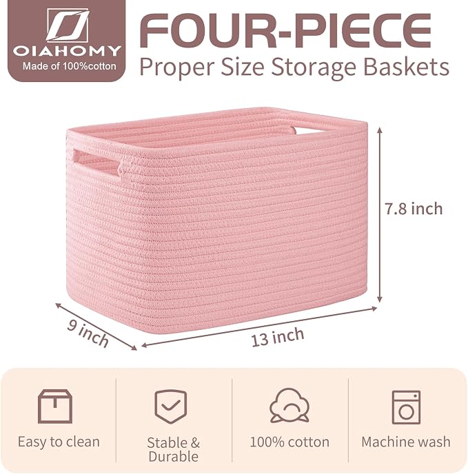 OIAHOMY 4 Pack Storage Baskets for Organizing 15L Cube Storage Bins Pink | - Image 2
