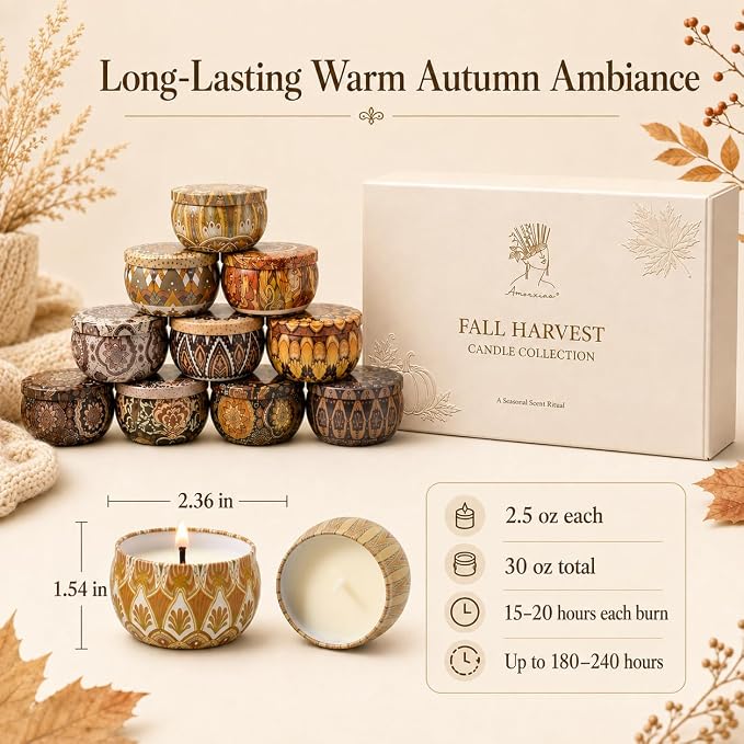 Fall Scented Candles Gift Set, 12 Pack Soy Candles - Image 3