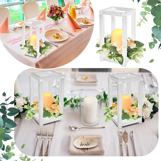 Hushee 30 Pcs Wooden Wedding Lantern Centerpiece Candles Wreaths Set, LED - Image 3