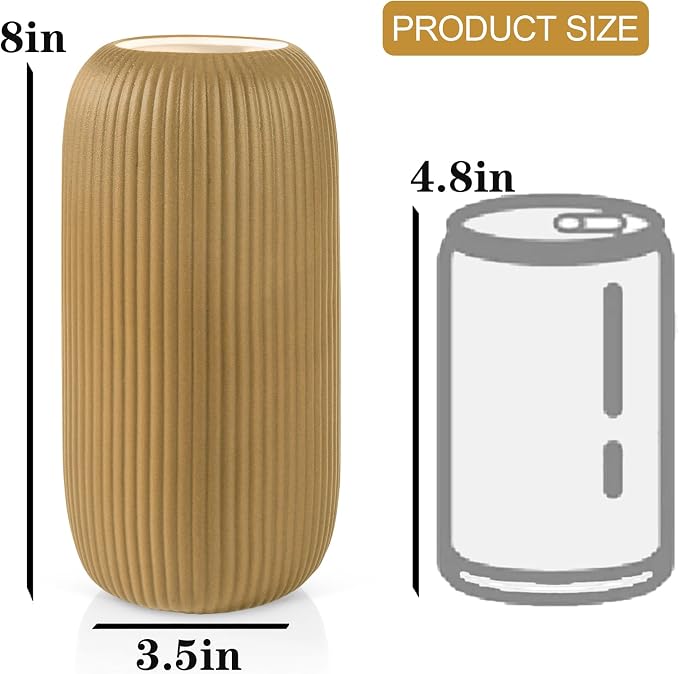 Ceramic Vase for Flowers – Modern Small Ribbed Textured Flower Vase for Home - Image 3
