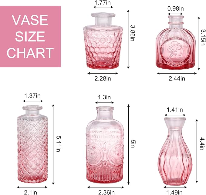 5pcs Pink Glass Bud Vase Set, Small Flower Vases - Image 2